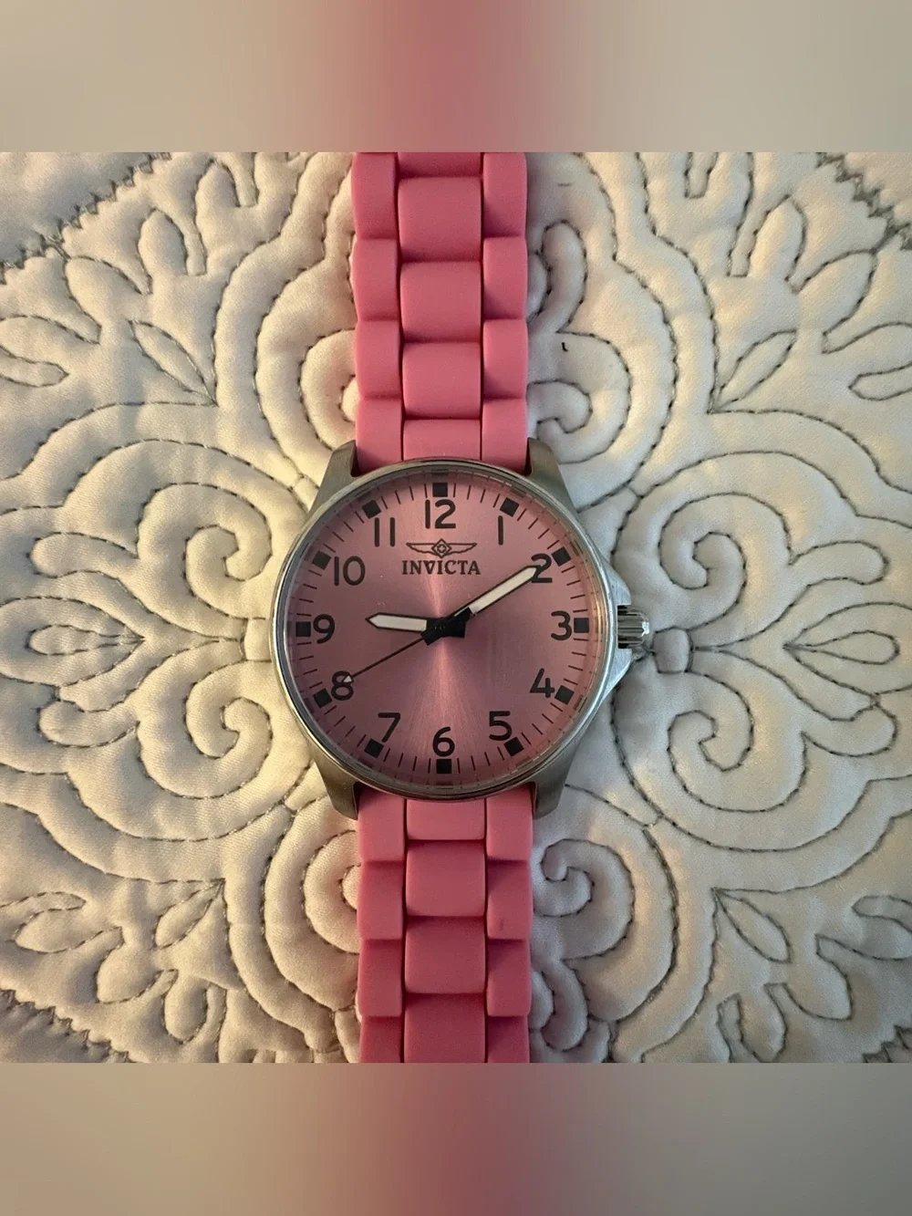 Invicta Pink Wildflower Watch Model 11726 Silicone Strap with Silver Case